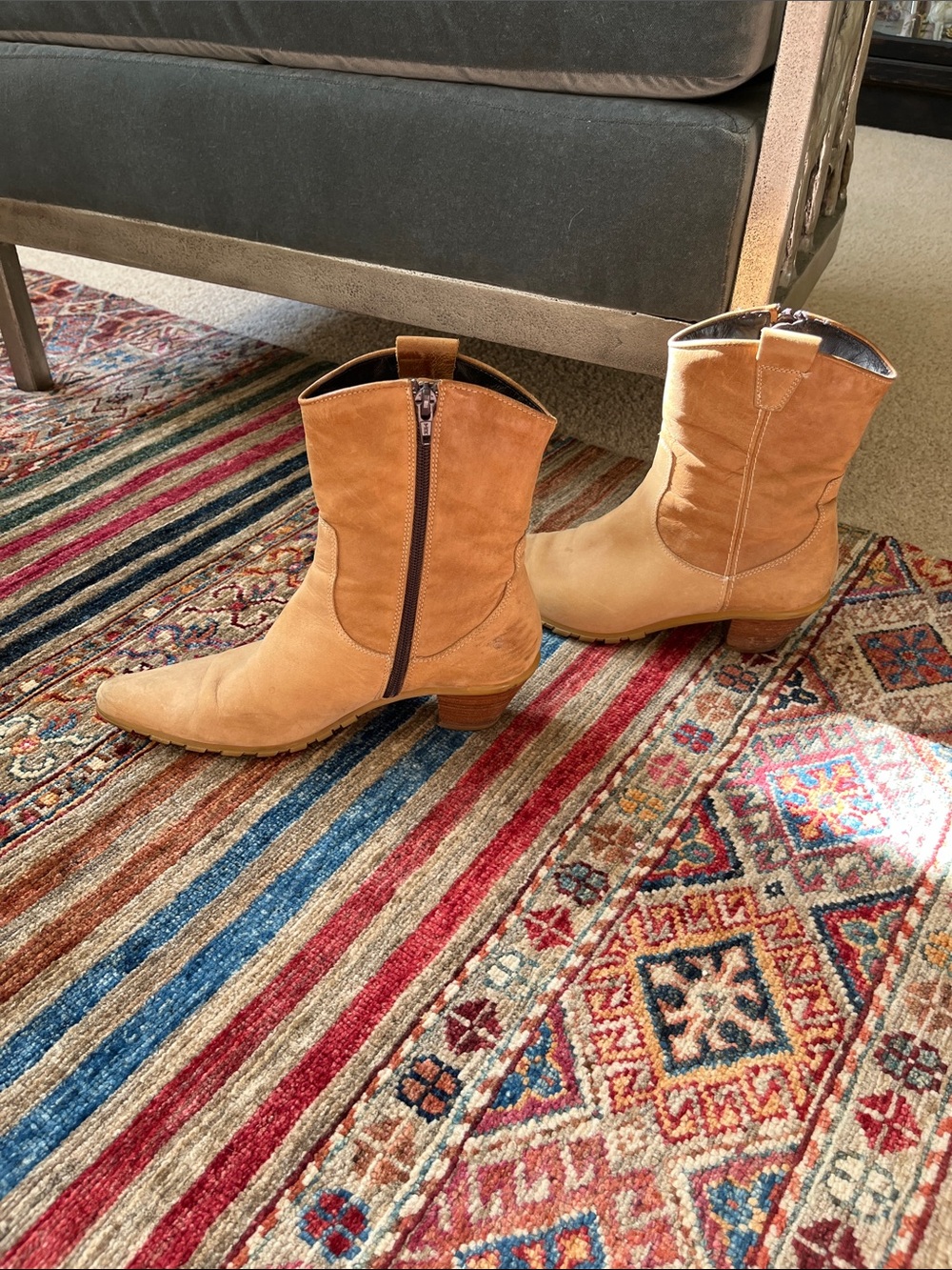 Aquatalia Tan Suede Mid-Calf Zip Combat Boots
